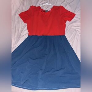 LuLaRoe Amelia Red and Blue Dress